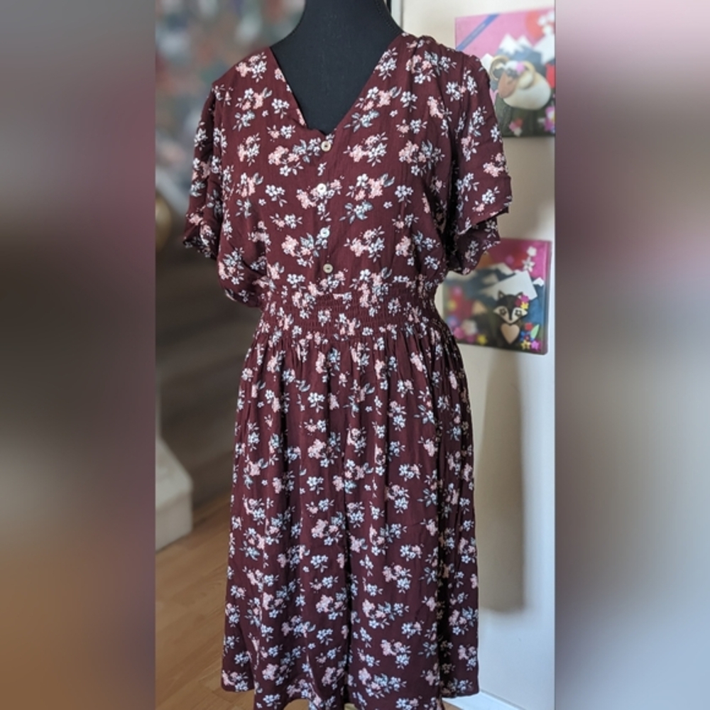 Warehouse Red and White Flutter Sleeve Sundress